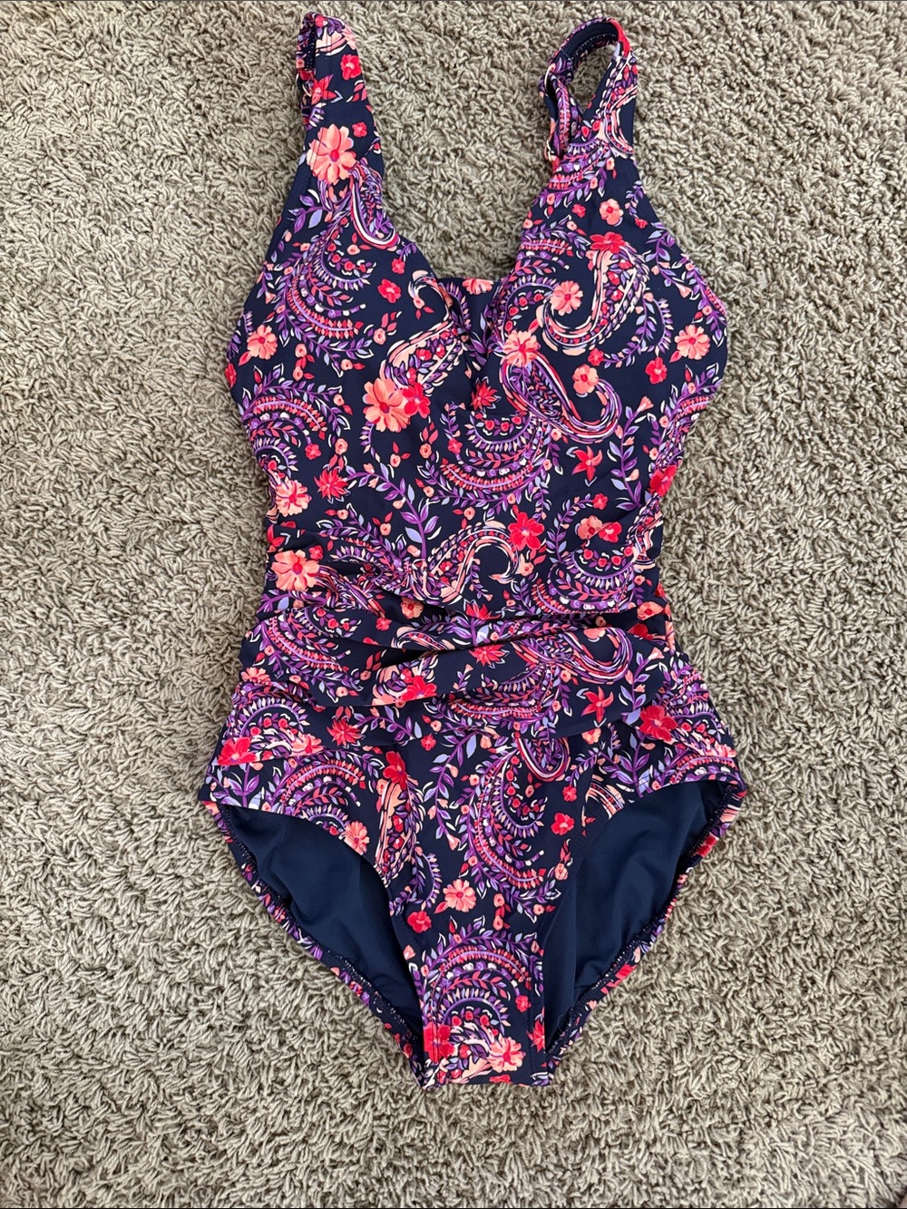 Women’s Lands End Navy Floral Paisley One-Piece Swimsuit - Brand New